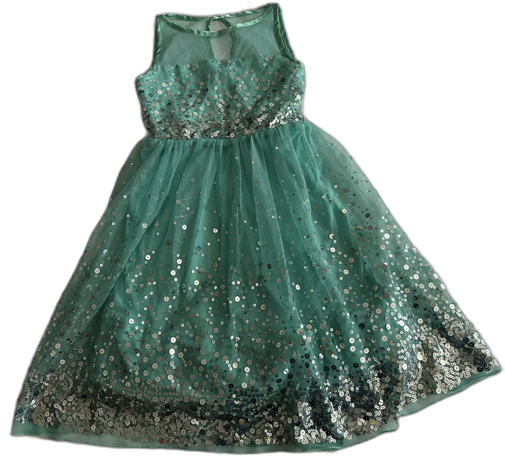 Crystal Doll Girls Sequin Illusion Dress Aqua 16