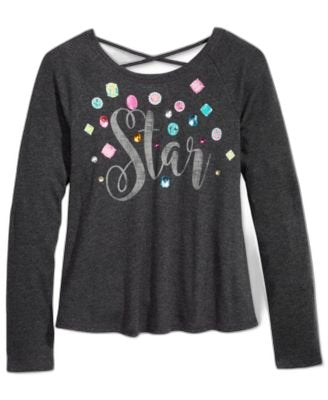Kandy Kiss Long-Sleeve Graphic-Print T-Shirt Washed Grey