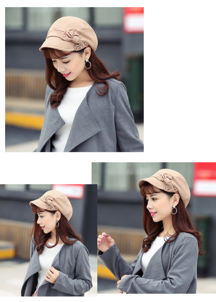 Women Fashion Trend French Beret Autumn Winter Warm Soft Hat Lady Simple Lace bowknot Chic Short Edge Cap