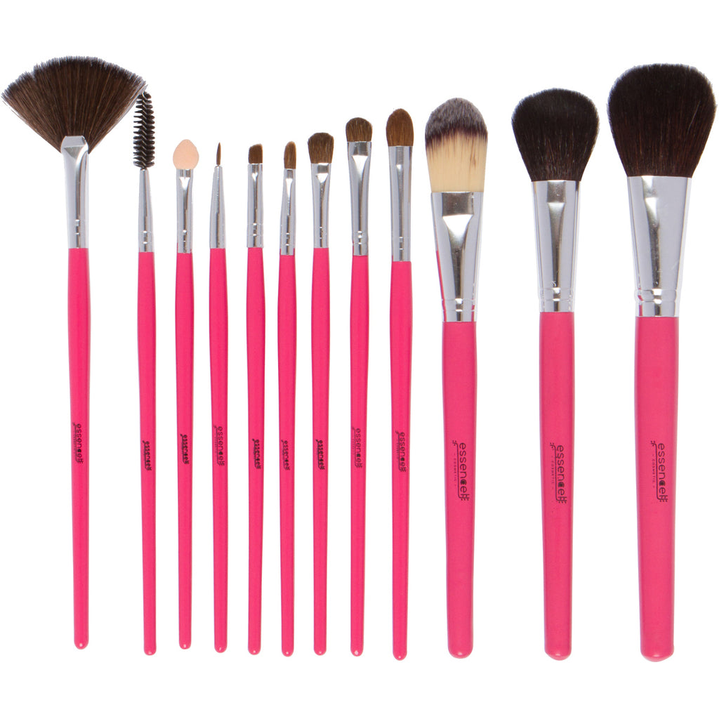Essencell 12 Pieces Makeup Brush Set, Pink with Makeup Blender Sponge and Travel Essentials Case