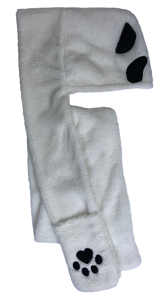 Soft Winter Warm Cute Panda Hoodie Faux Fur 3 in 1 Function Hat Scarf Mitten Pockets Gloves